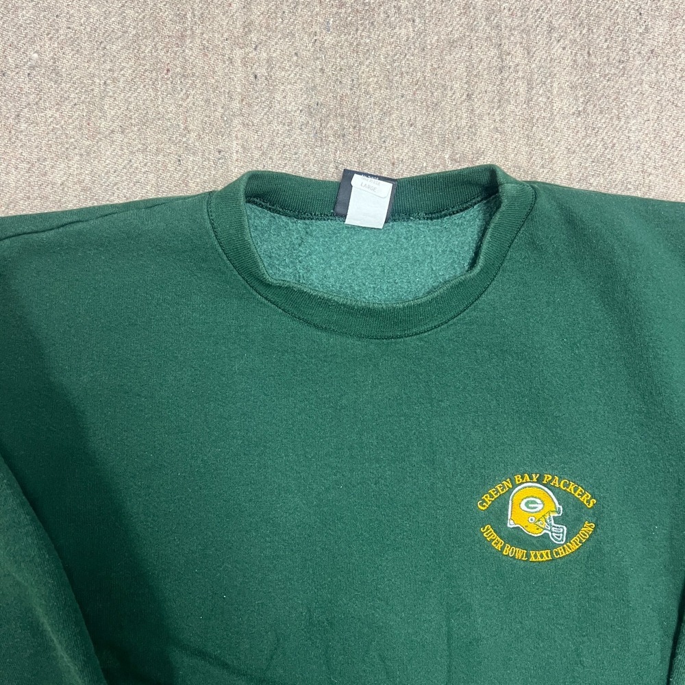 Vintage Green Bay Packers Sweatshirt Mens Large Green 1990s Super Bowl NFL - Picture 2 of 11
